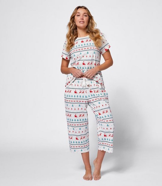 Christmas Womens Fairisle T-Shirt and 3/4 Pants Sleep Set