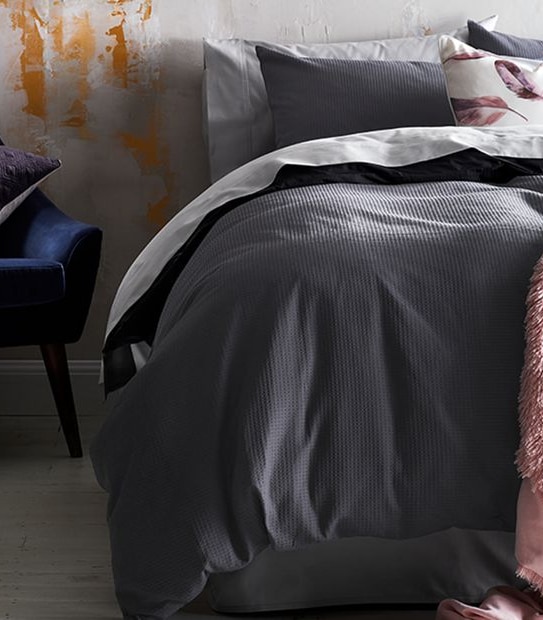 Waffle Cotton Quilt Cover Set - Charcoal