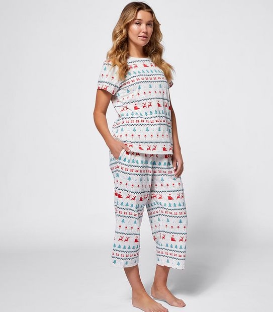 Christmas Womens Fairisle T-Shirt and 3/4 Pants Sleep Set