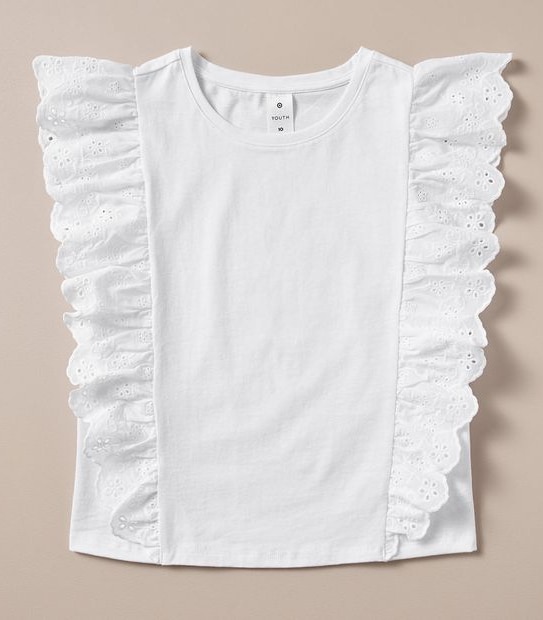 WX252489_01 S23 SS KNIT BRODERIE SLEEVE TOP WHITE