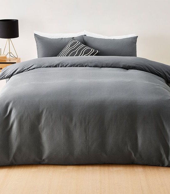 Waffle Cotton Quilt Cover Set - Charcoal