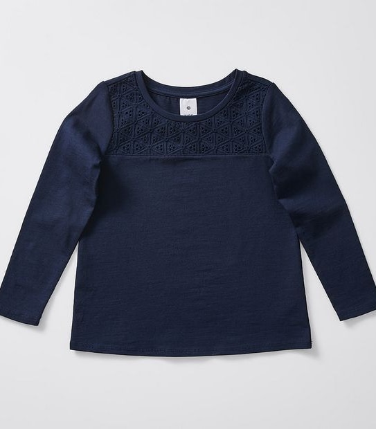 Broderie Yolk Long Sleeve Top - Navy Blue