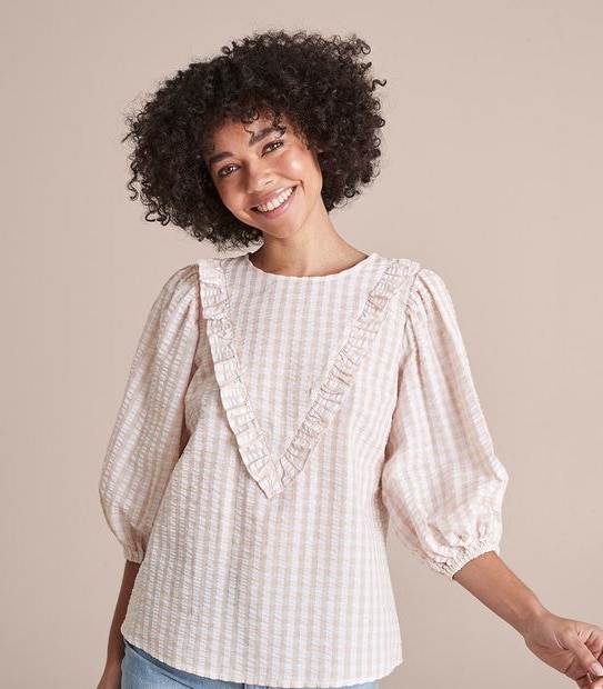 Lily Loves Victoriana Puff Sleeve Gingham Blouse
