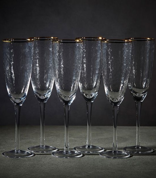 Gold Rim 6 Pack Flute Glasses