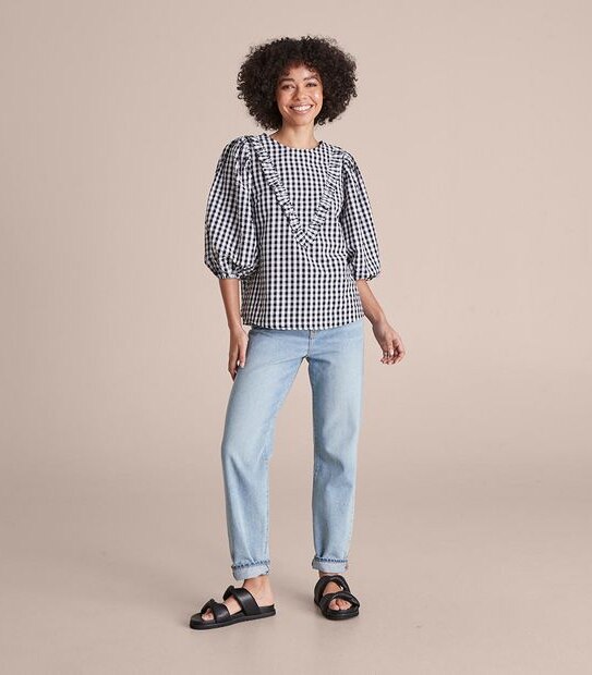 Lily Loves Victoriana Puff Sleeve Gingham Blouse
