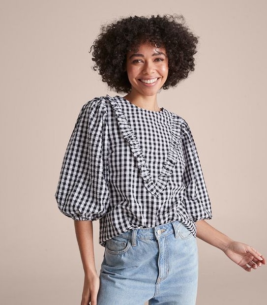 Lily Loves Victoriana Puff Sleeve Gingham Blouse