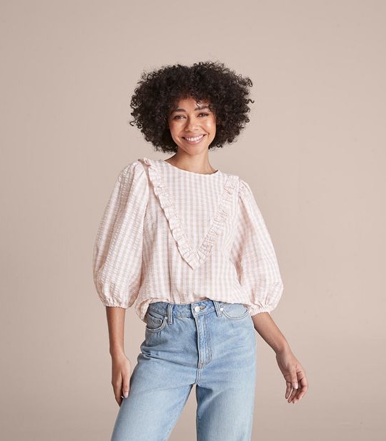 Lily Loves Victoriana Puff Sleeve Gingham Blouse