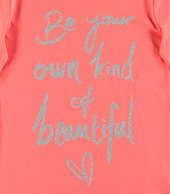 Long Sleeve Glitter Text Print Top