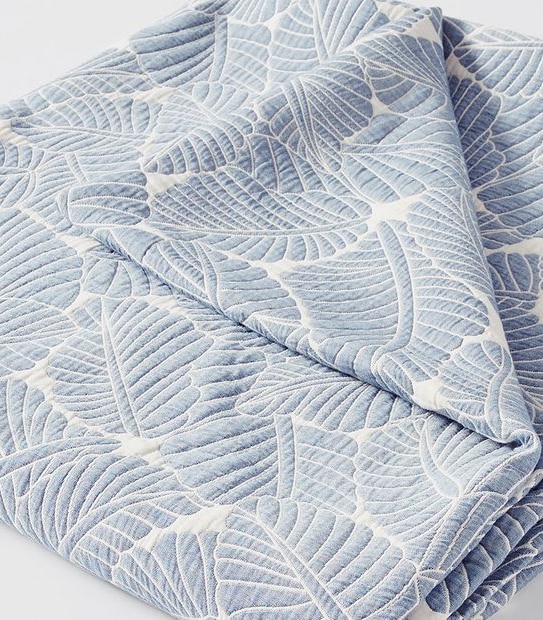 Farrow Jacquard Blanket - Blue Leaf - Queen Size