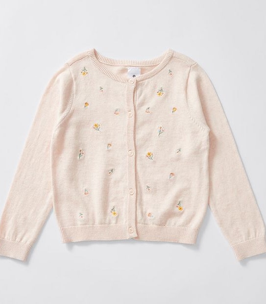 Floral Embroidered Knit Cardigan - Pink