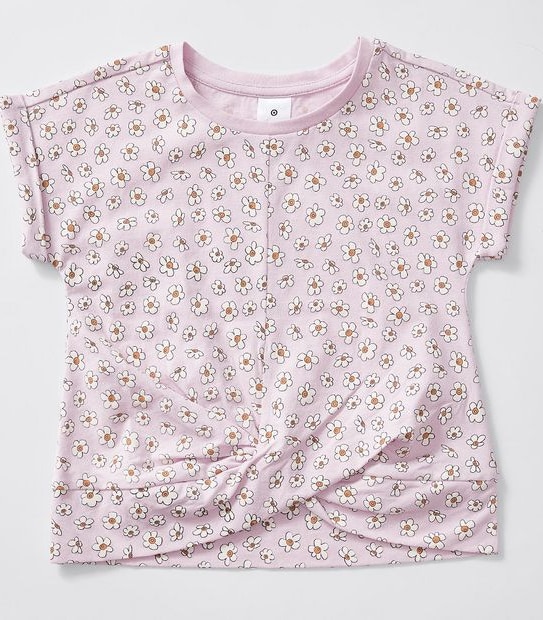 Daisy Print Twist Front T-shirt - Purple