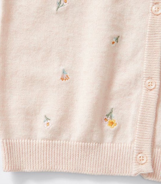 Floral Embroidered Knit Cardigan - Pink