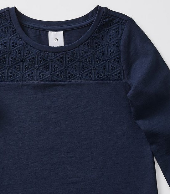 Broderie Yolk Long Sleeve Top - Navy Blue