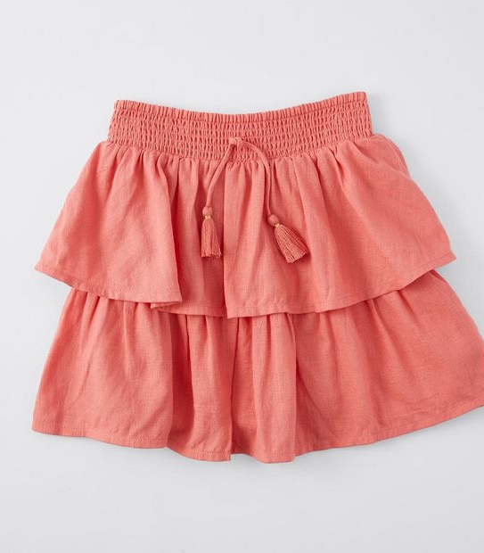 Linen Blend Shirred Waist Skirt