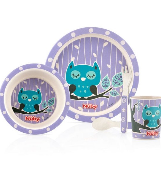 Nuby 5 Piece Bamboo Owl Set