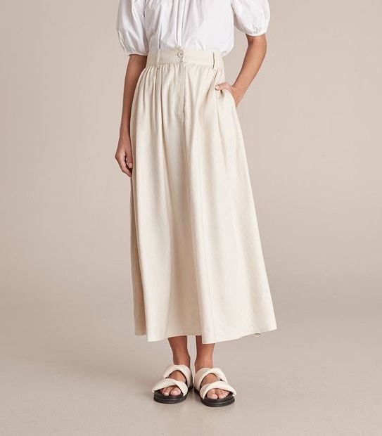 Preview Linen Blend Yoke Gathered Skirt