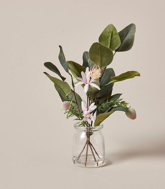 Faux Floral in Glass Vase - Small