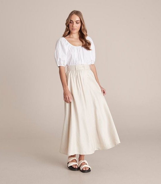Preview Linen Blend Yoke Gathered Skirt