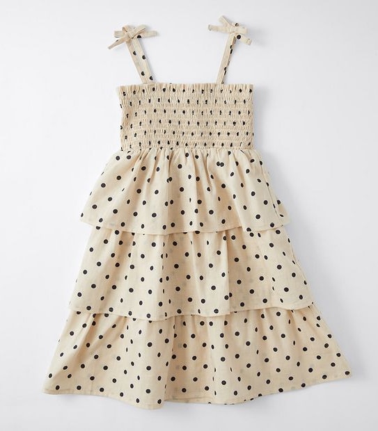 Linen Blend Polka Dot Tiered Dress