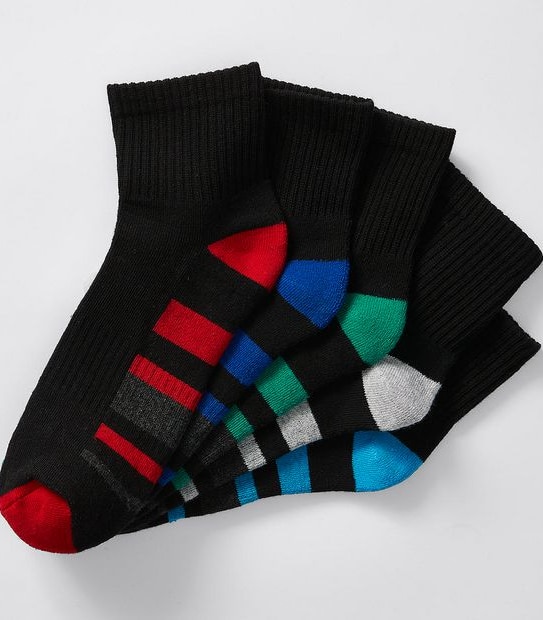 Maxx 5 Pack Quarter Crew Sport Socks - Black Stripe