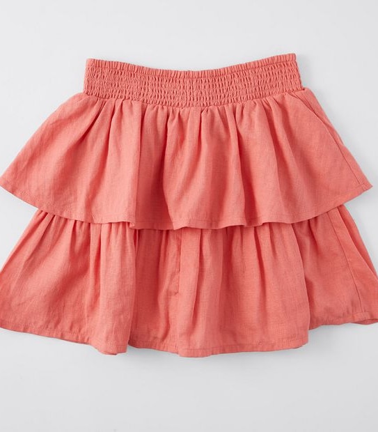 Linen Blend Shirred Waist Skirt