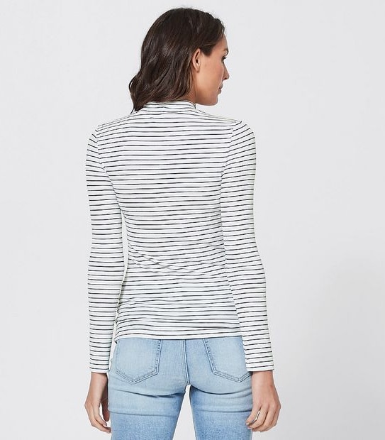 Mock Neck Ribbed Skivvy - White/Navy Blue Stripe