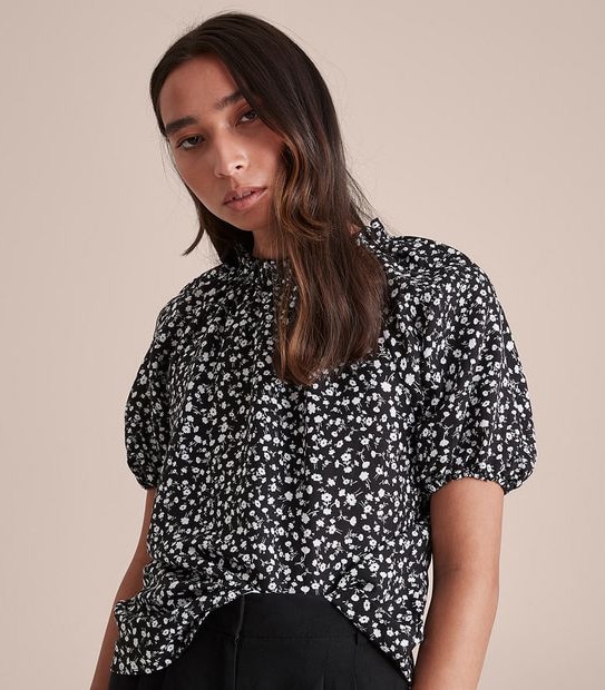 Preview Linen Blend Frill Neck Blouse