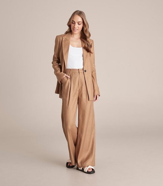 Preview Linen Blend Wide Leg Pants