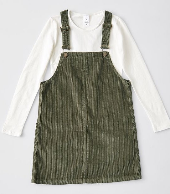 Cord Pinafore 2 Piece Set - Khaki/White