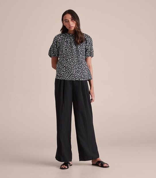 Preview Linen Blend Frill Neck Blouse