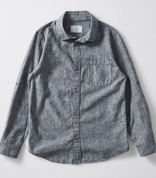 Linen Blend Long Sleeve Shirt - Washed Navy Blue