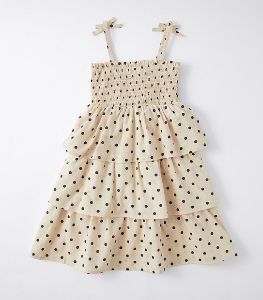 Linen Blend Polka Dot Tiered Dress