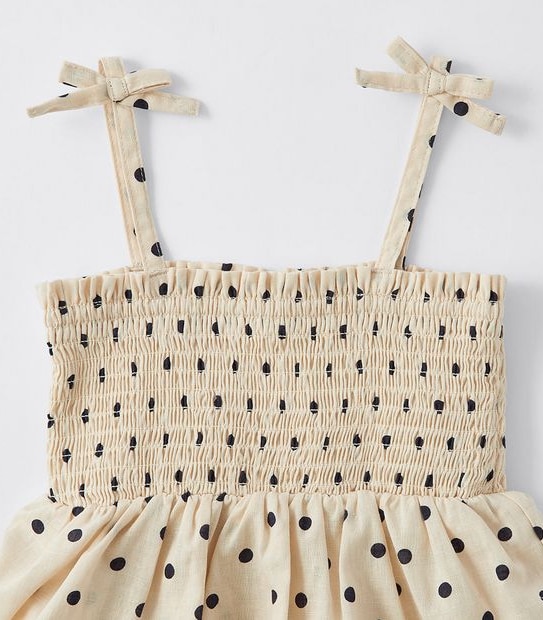 Linen Blend Polka Dot Tiered Dress