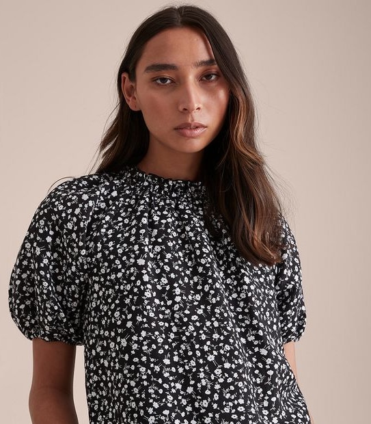 Preview Linen Blend Frill Neck Blouse