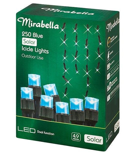 250 LED Blue Solar Icicle Lights