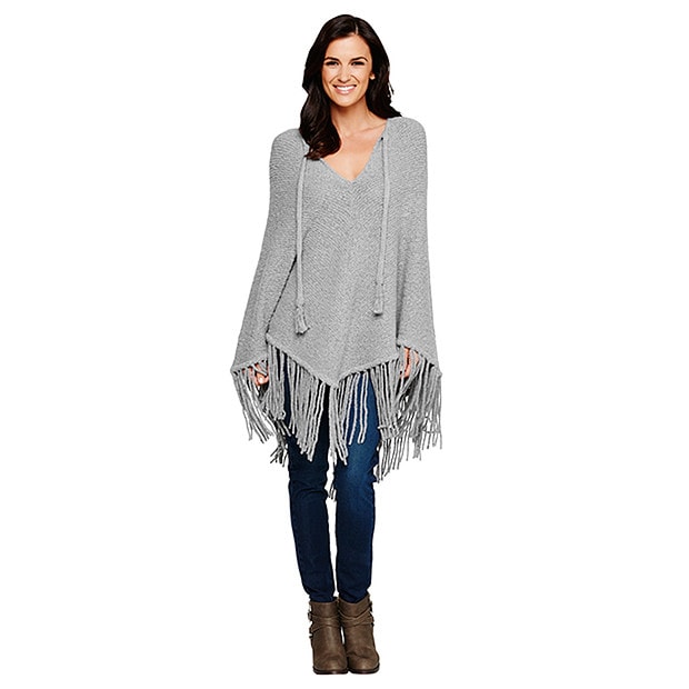 Fringed Poncho - Grey Fringed Poncho - Grey