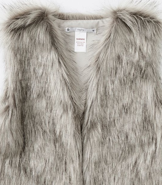Girls Faux Fur Vest - Neutral