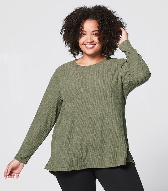 Belle Curve Button Shoulder Ribbed Top - Sage Green