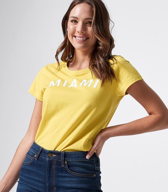 Printed Organic Cotton T-Shirt - Cream Gold Miami