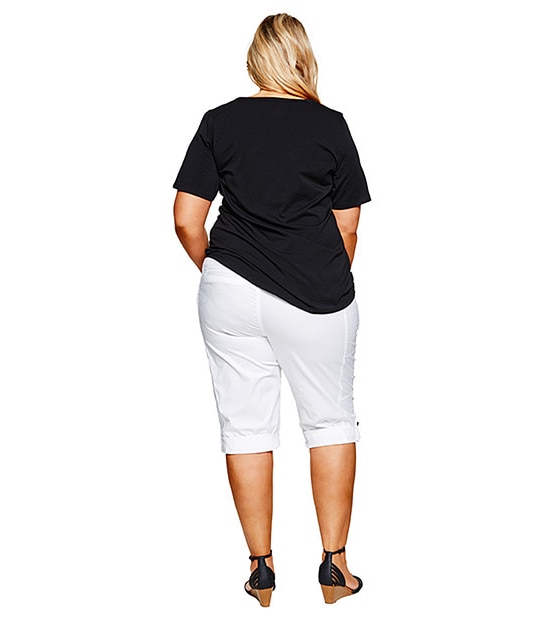 Belle Curve Rib Waist Crop Pants - White 3 of 4