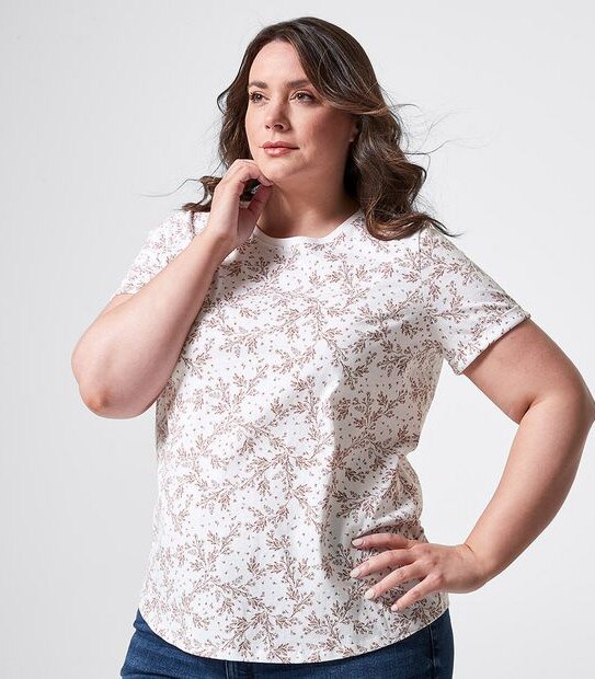 Belle Curve Organic Cotton Printed T-Shirt - Stem White