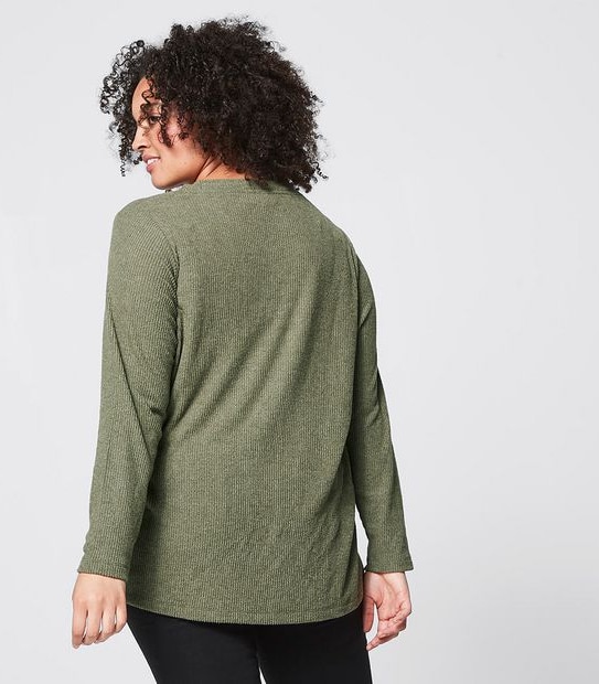 Belle Curve Button Shoulder Ribbed Top - Sage Green