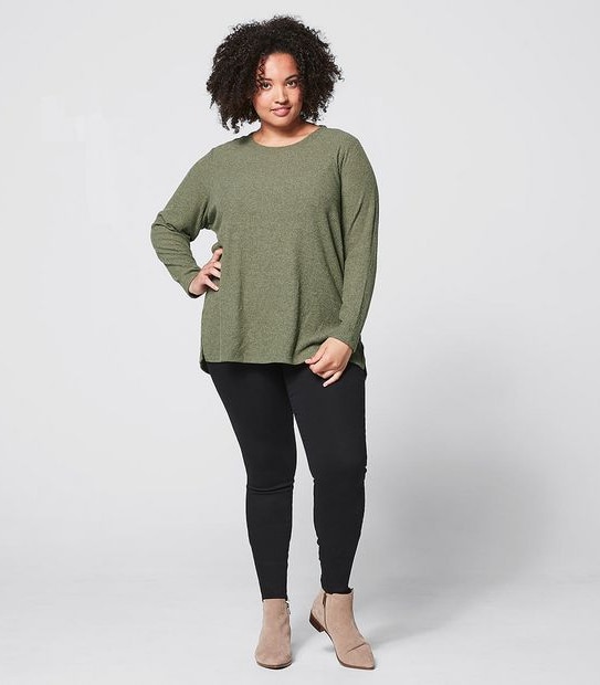 Belle Curve Button Shoulder Ribbed Top - Sage Green