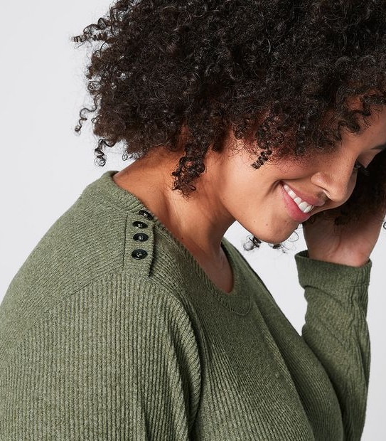 Belle Curve Button Shoulder Ribbed Top - Sage Green