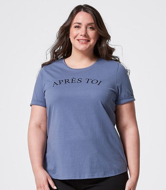 Belle Curve Organic Cotton Printed T-Shirt - Apres Toi Dusty Blue
