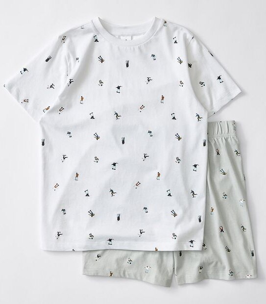Skate Print Pyjama Set - White/Grey