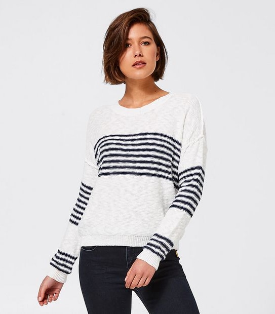 Bettina Liano Block Stripe Knit Jumper - Ivory/Navy Blue 
