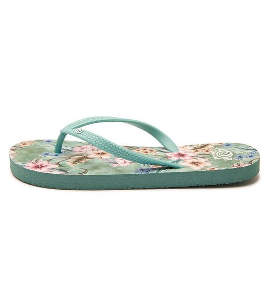 Kids Youth Piping Hot Bloom & Recycled EVA Thongs - Sage Green Tropical Hibiscus