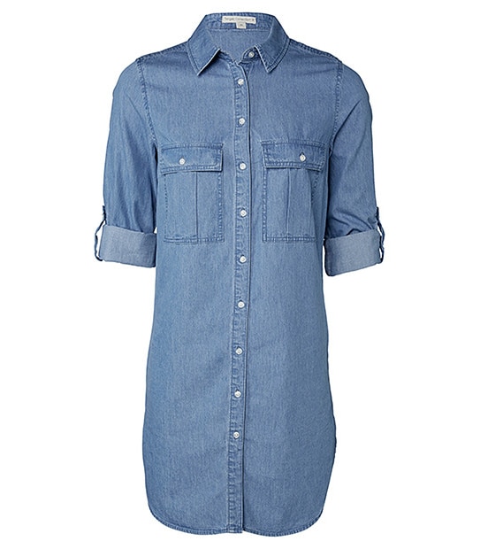 Longline Denim Shirt - Mid Wash
