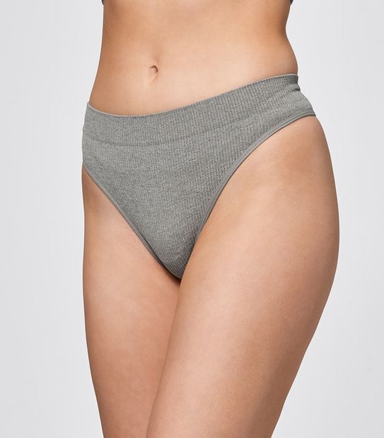 Ribbed Seamfree Hi-Waisted G-String Briefs - Lily Loves - Grey